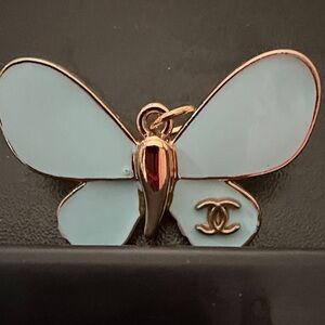 CHANEL Gold and Light Blue Butterfly Zipper Pull